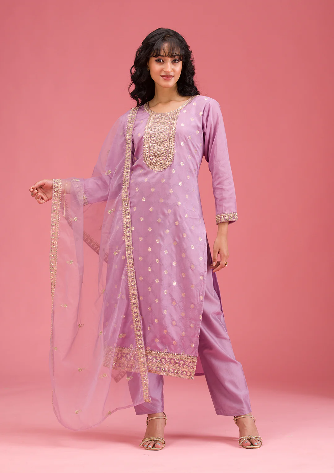 Lavender Cording Chanderi Readymade Salwar Suit